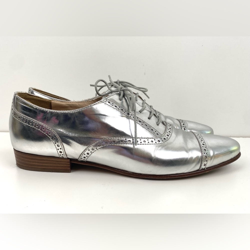 J. Crew Silver Metallic Oxfords
